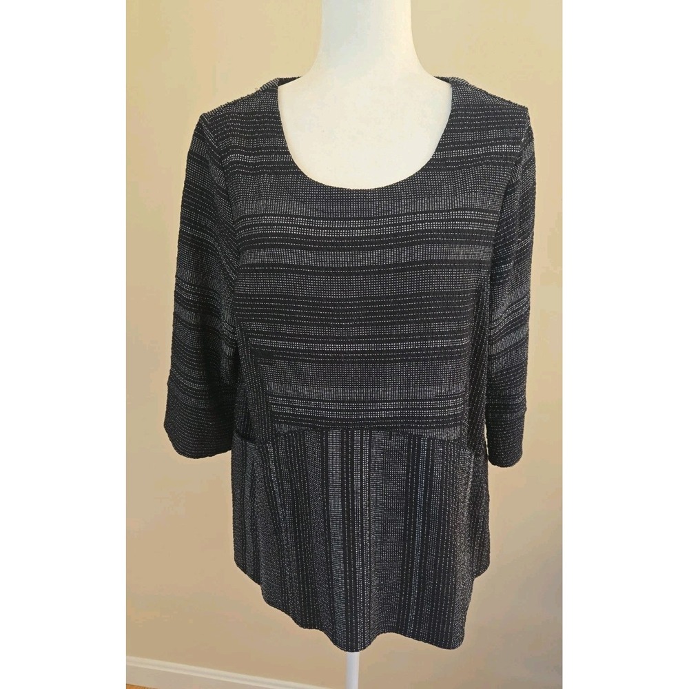 Habitat Rayon Blend Ladies Lagenlook Tunic 3/4 Sleeve Black & White Large